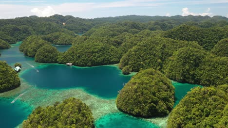 Aerial-of-Colorful-Tropical-Paradise-on-Philippines,-Siargao-Island-Sohoton-Cove-Popular-Exotic-Travel-Destination