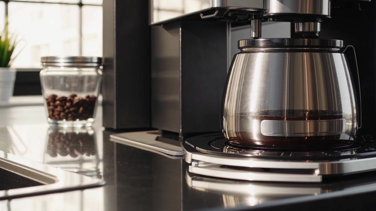 Automatic Coffee Machine Brewing Fresh Coffee in a Modern Kitchen
