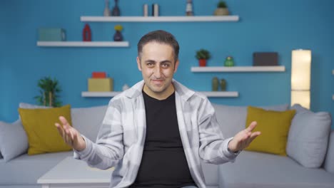 man showing mind to camera.