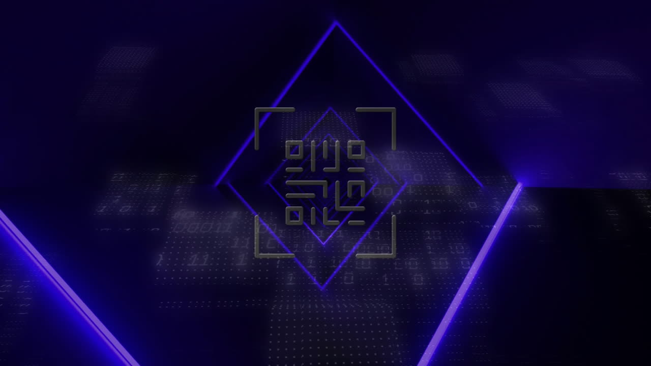 animación del código qr y procesamiento de datos a través de senderos de luz de neón