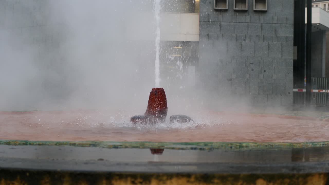 Geysey Fountain With Hot Mineral Water in Downtown Karlovy Vary, Czech Republic
