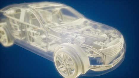 Holografische-Animation-Eines-3D-Drahtmodell-Automodells-Mit-Motor