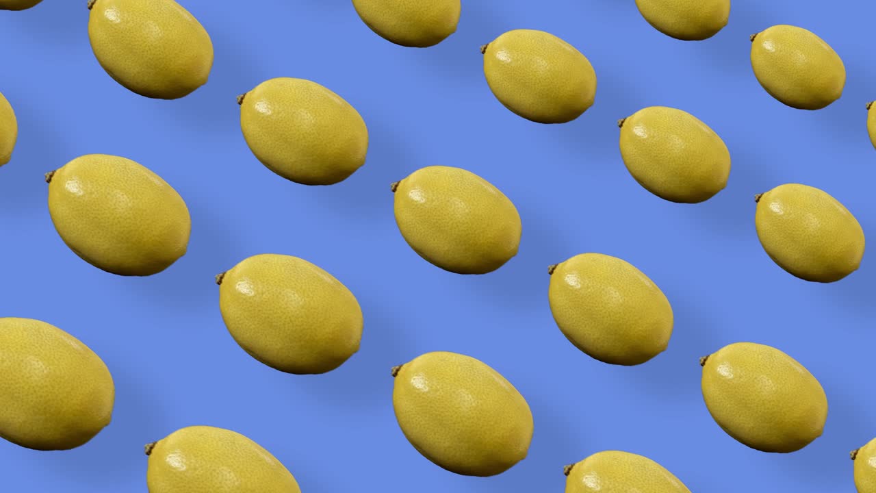 Colorful fruit pattern of fresh lemons. Seamless pattern with lemon. Pop art design. Realistic animation. 4K video motion