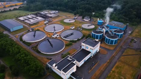 Drone-shot-of-sewage-treatment-plant-in-Kaunas,-Lithuania