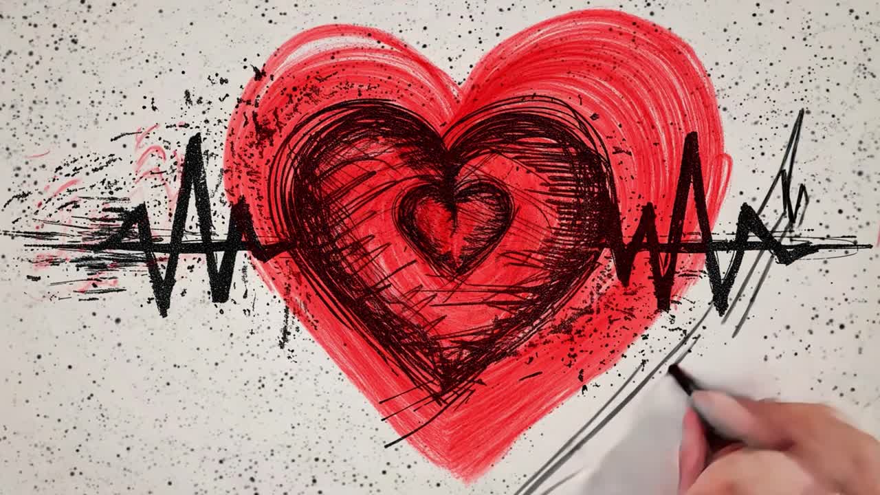 Drawing of a Heart and Heartbeat