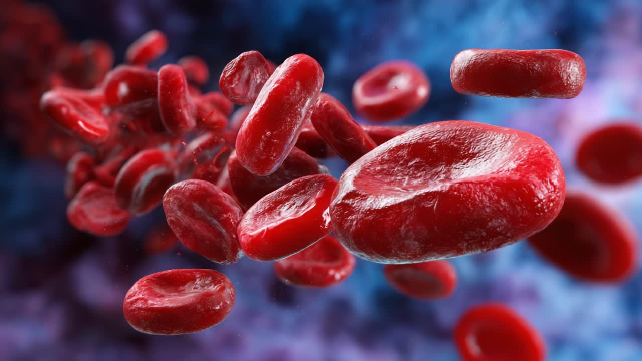Dynamic Flow of Red Blood Cells in Motion: A Detailed Depiction of Erythrocyte Movement with a Stunning Background, Capturing the Essence of Circulatory Function in Action
