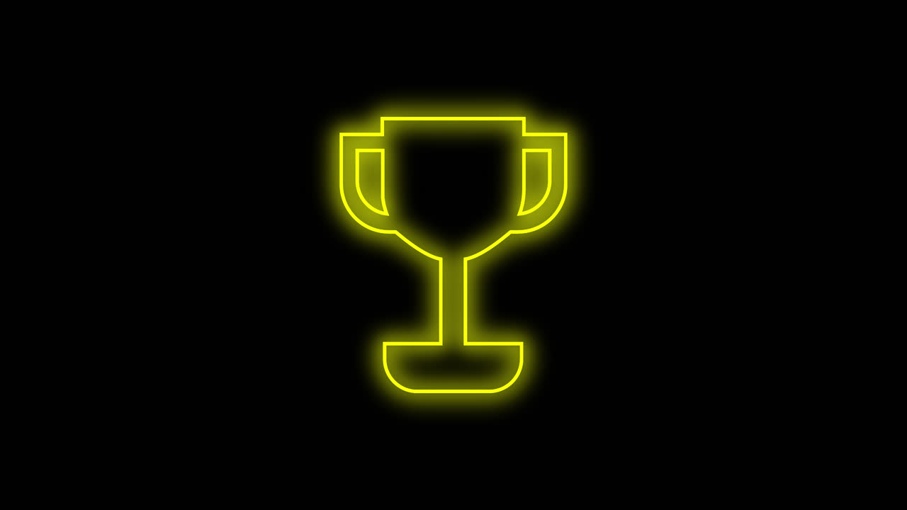 Animazione del contorno di una coppa trofeo giallo neon su sfondo nero