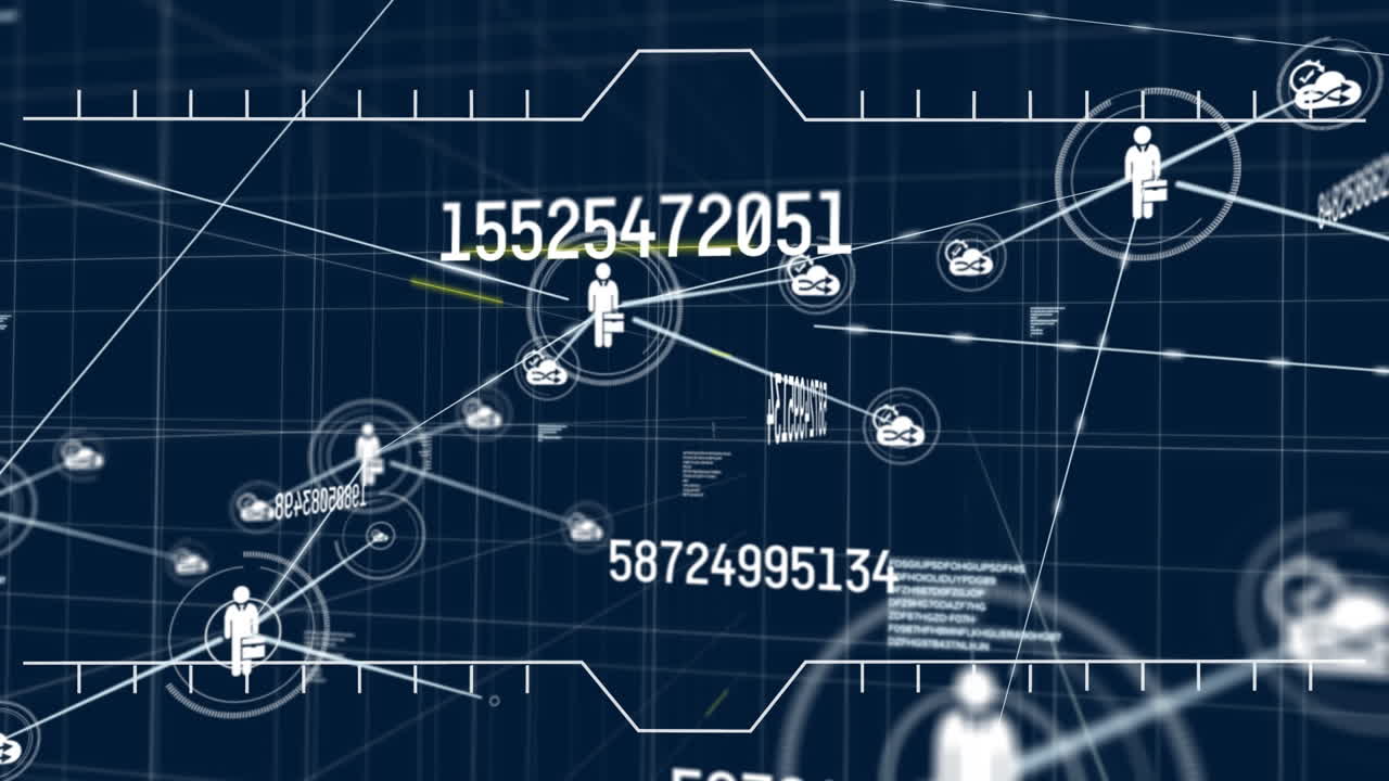 animación de la interfaz que muestra la fecha y los iconos de las personas conectadas en blanco sobre fondo negro