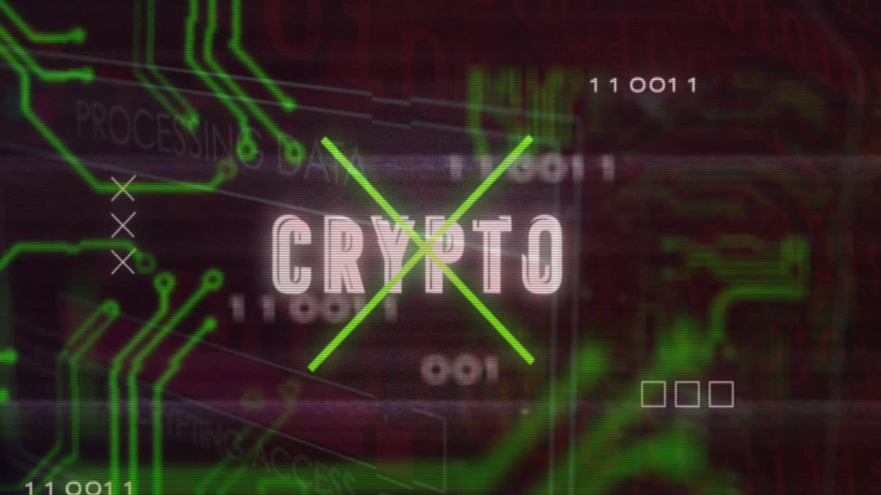 메인보드와 데이터 처리에 대한 암호 텍스트의 애니메이션