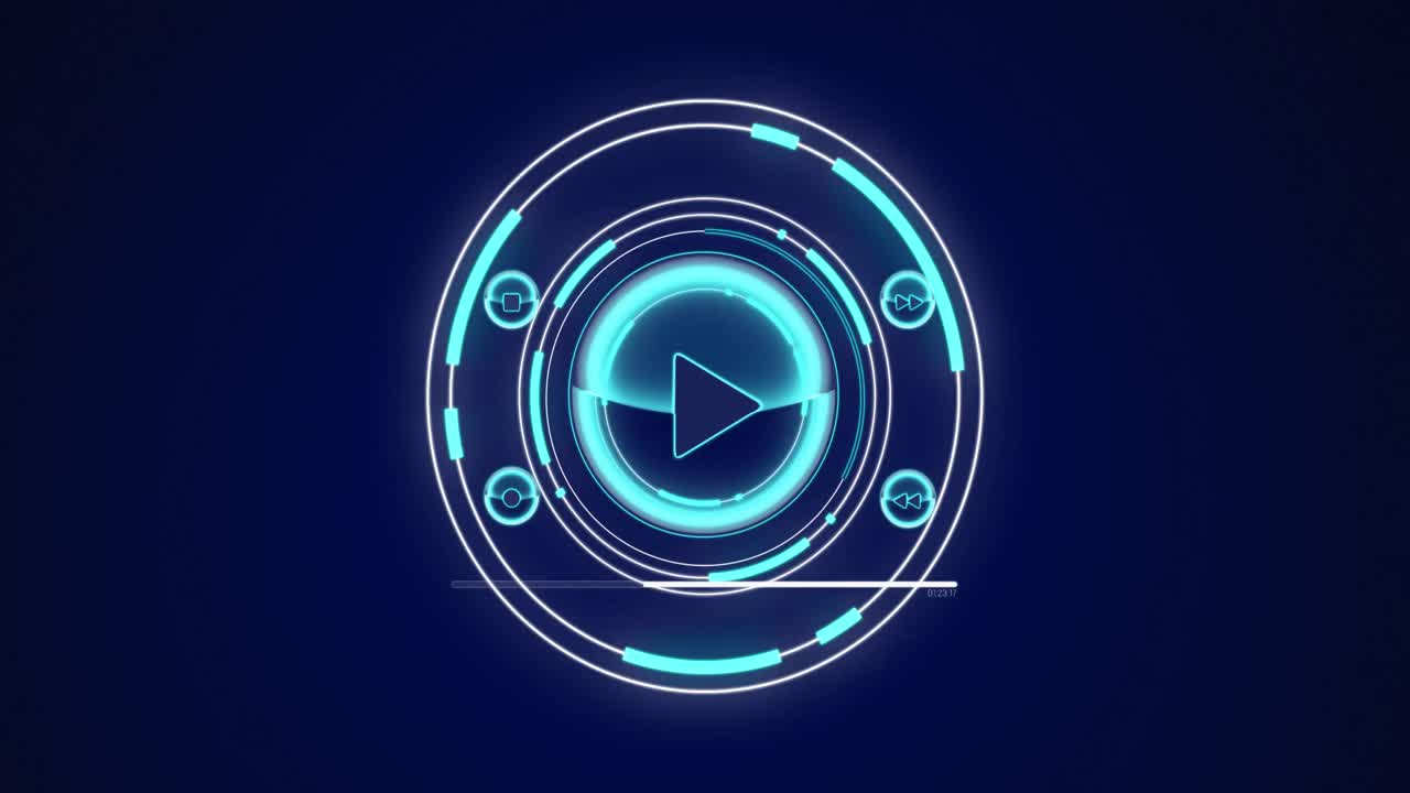 animación del escaneo del alcance con botón de reproducción y procesamiento de datos en pantalla