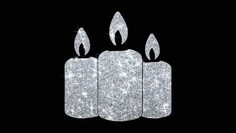 three silver glitter candles