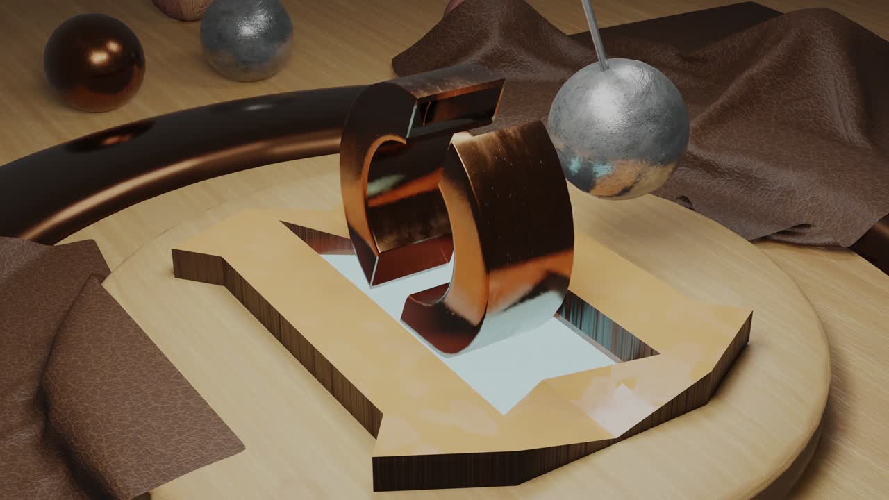 animación de bucle del movimiento eterno del péndulo, bola metálica 3d y rueda giratoria. diseño de movimiento de fluidos por computadora de formas geométricas simples. render 3d, póster animado moderno.
