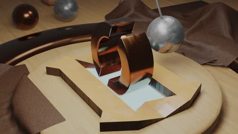 loop animation of the eternal swing of the pendulum, 3d metalic ball and spinning wheel. Fluid motion design by computer of simple geometric shapes. 3d render, modern animated poster.