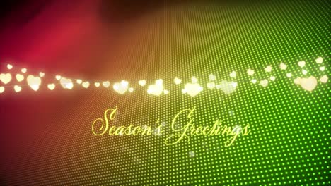 animation of seasons greetings text over green background