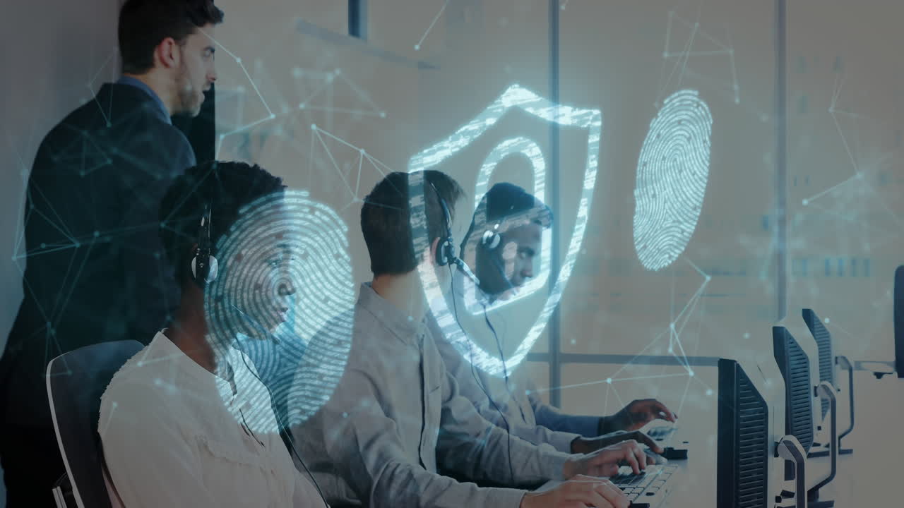 candado de seguridad, escáner de huellas dactilares contra los ejecutivos de atención al cliente