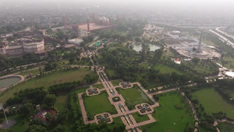 aerial view above greater iqbal park in lahore, punjab, pakistan. summer