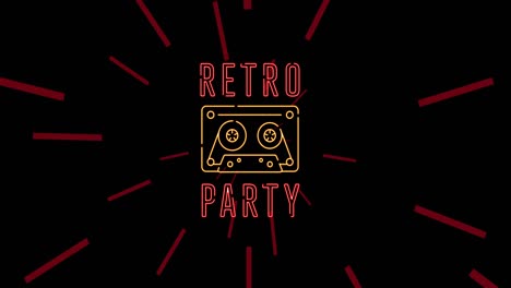 Animation-of-neon-party-time-and-retro-tape-on-black-background