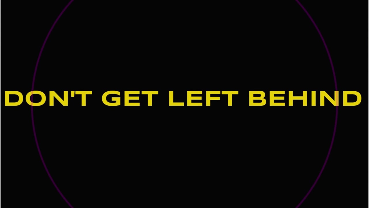 Motivational typography animation featuring dont get left behind message with glowing circular outline on dark background creating modern business visuals