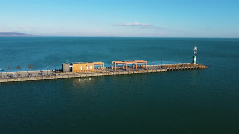 aerial view of boats docked at hajokikoto on lake balaton under clear blue skies in hungary