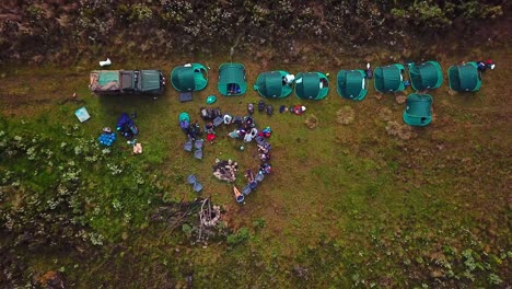 overhead view of campers during the mount elgon hike in kenya, east africa