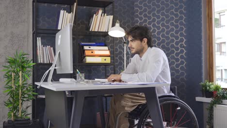 Disabled-businessman-working-in-the-office-is-angry.