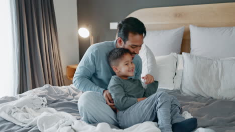 Family,-playing-and-father-with-boy-child-in-bed