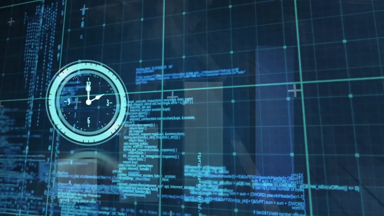 Animation of clock ticking over data processing on grid