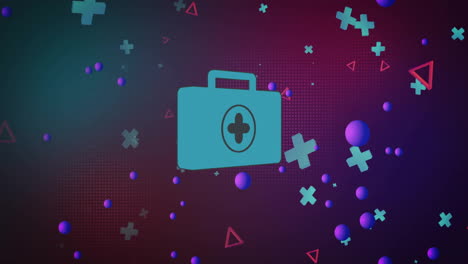 medical kit icon animation over colorful geometric shapes and particles