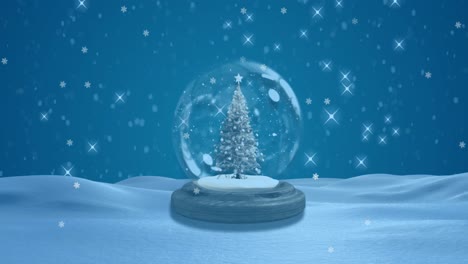 Animation-of-snow-globe-with-christmas-tree-and-snow-falling