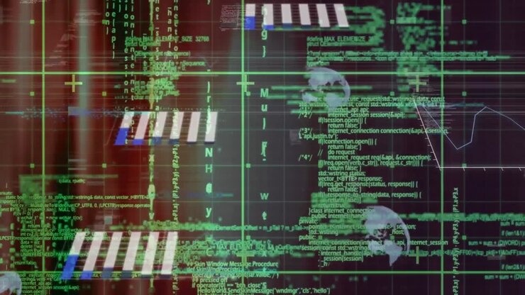 Animation of data processing over black background