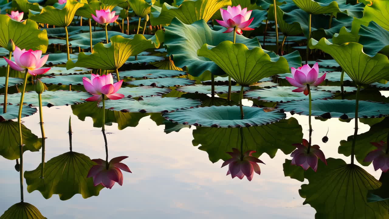 연못에 핑크 로터스 꽃