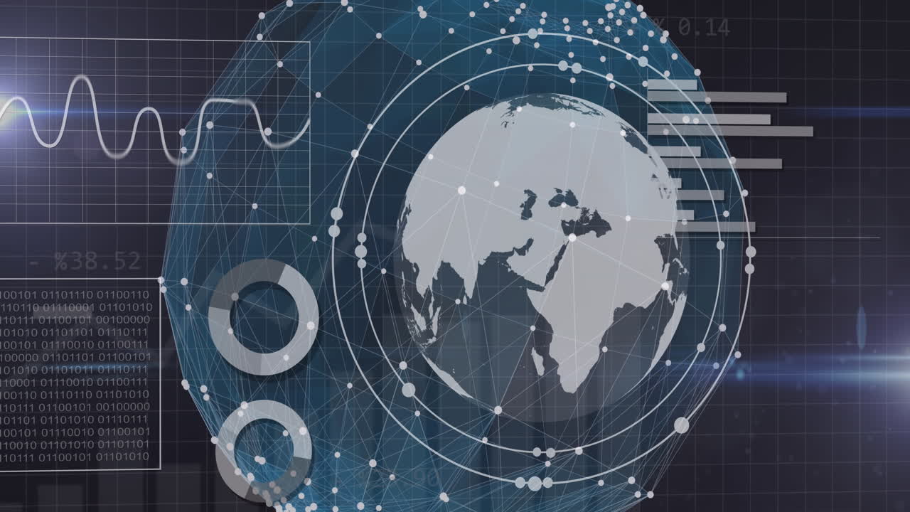 통계 및 데이터 처리 및 전 세계 연결 네트워크의 애니메이션