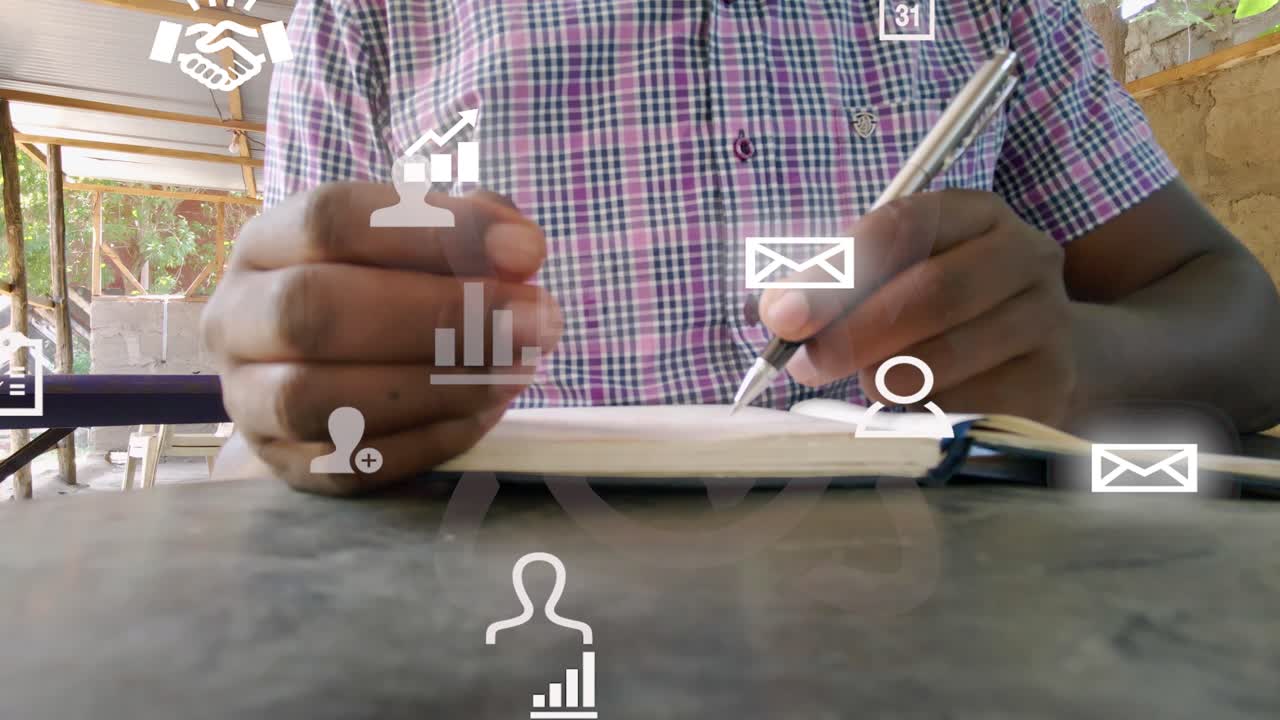 iconos futuristas de hombres africanos deprimidos leyendo durante la corona