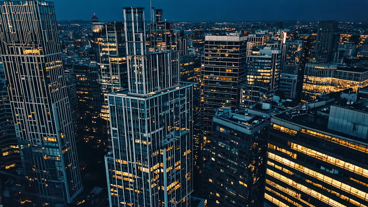 paisaje urbano nocturno con rascacielos iluminados