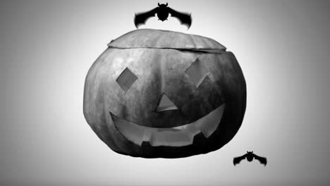 jack-o'-lantern with flying bats animation over dark background