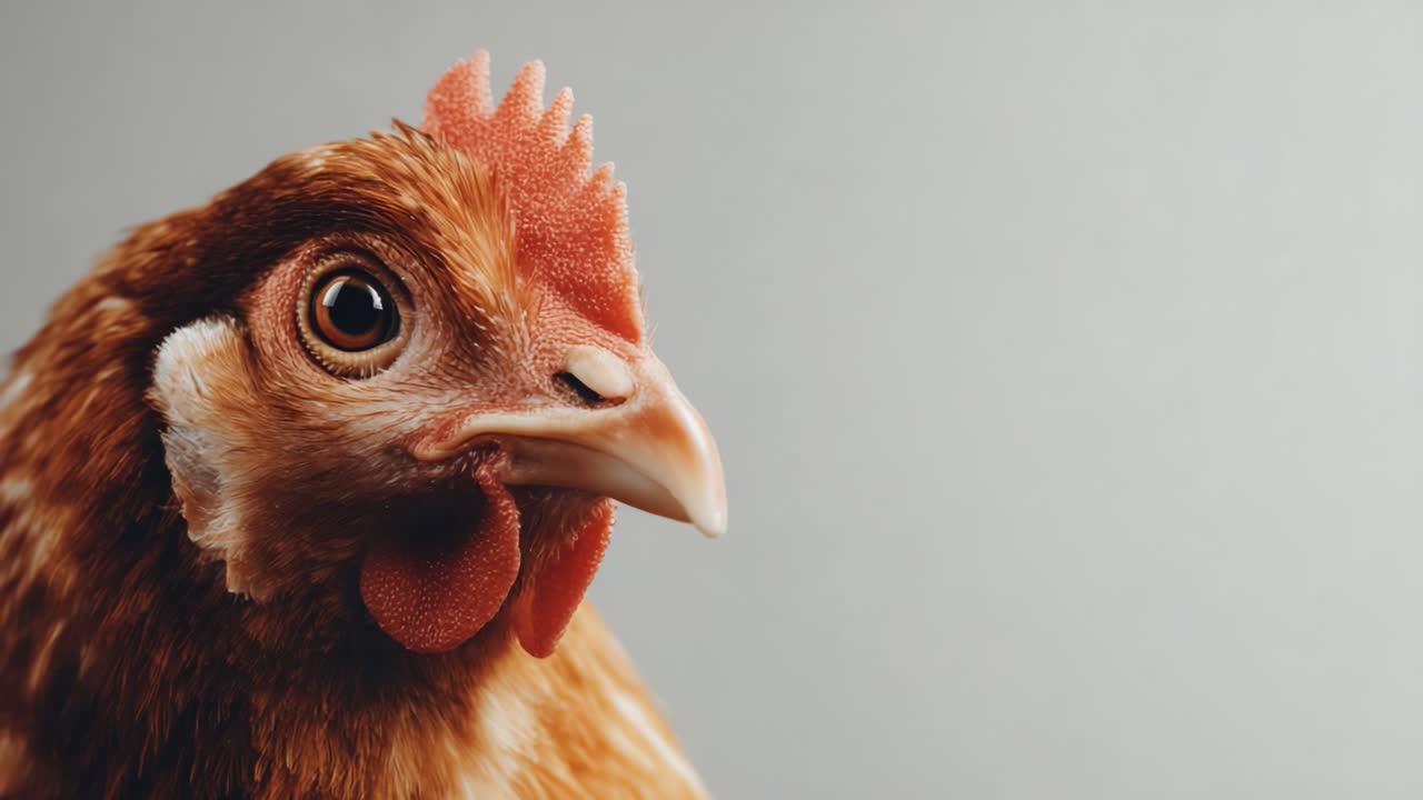 Retrato en Primer Plano de una Hermosa Gallina Marrón: Rasgos Cautivadores y Características Únicas Destacadas con un Fondo Suave
