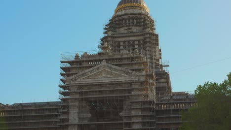 decade-old scaffoldings around the structure of palace of justice in brussels, belgium