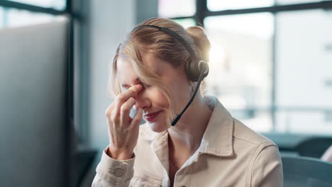 stressed woman working in call center