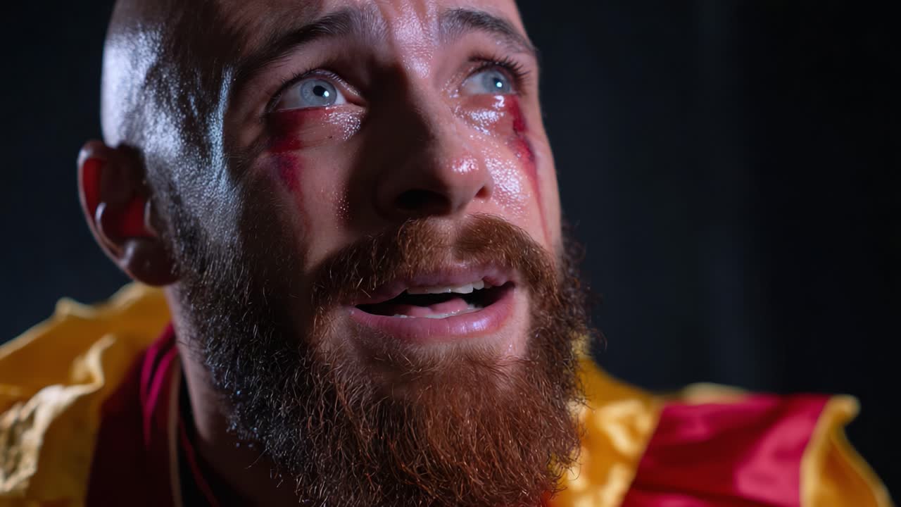 Intensidade Emocional: um retrato de desespero e vulnerabilidade capturado em um momento dramático de luta e tormento interior expresso por meio de olhos lacrimosos