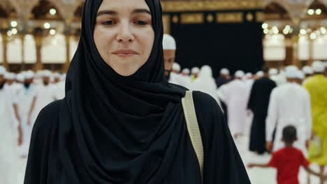 woman in hijab at the grand mosque in mecca