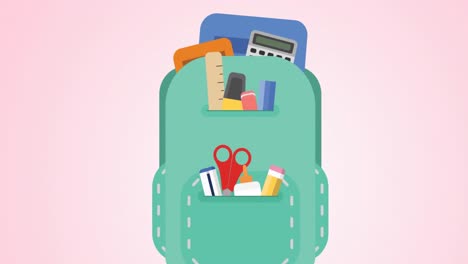animation of backpack and school icons over pink background
