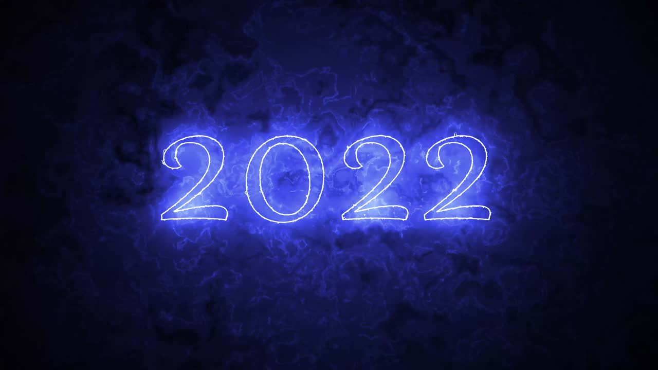 feliz año nuevo. fondo de luz de neón azul, brillante parpadeante fondo de texto de neón 2022.