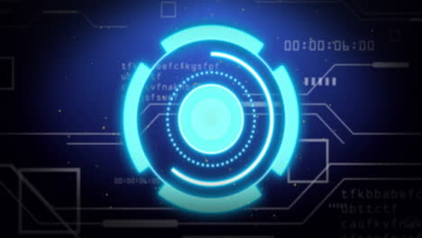 animación circular futurista con datos digitales y elementos de codificación en el fondo