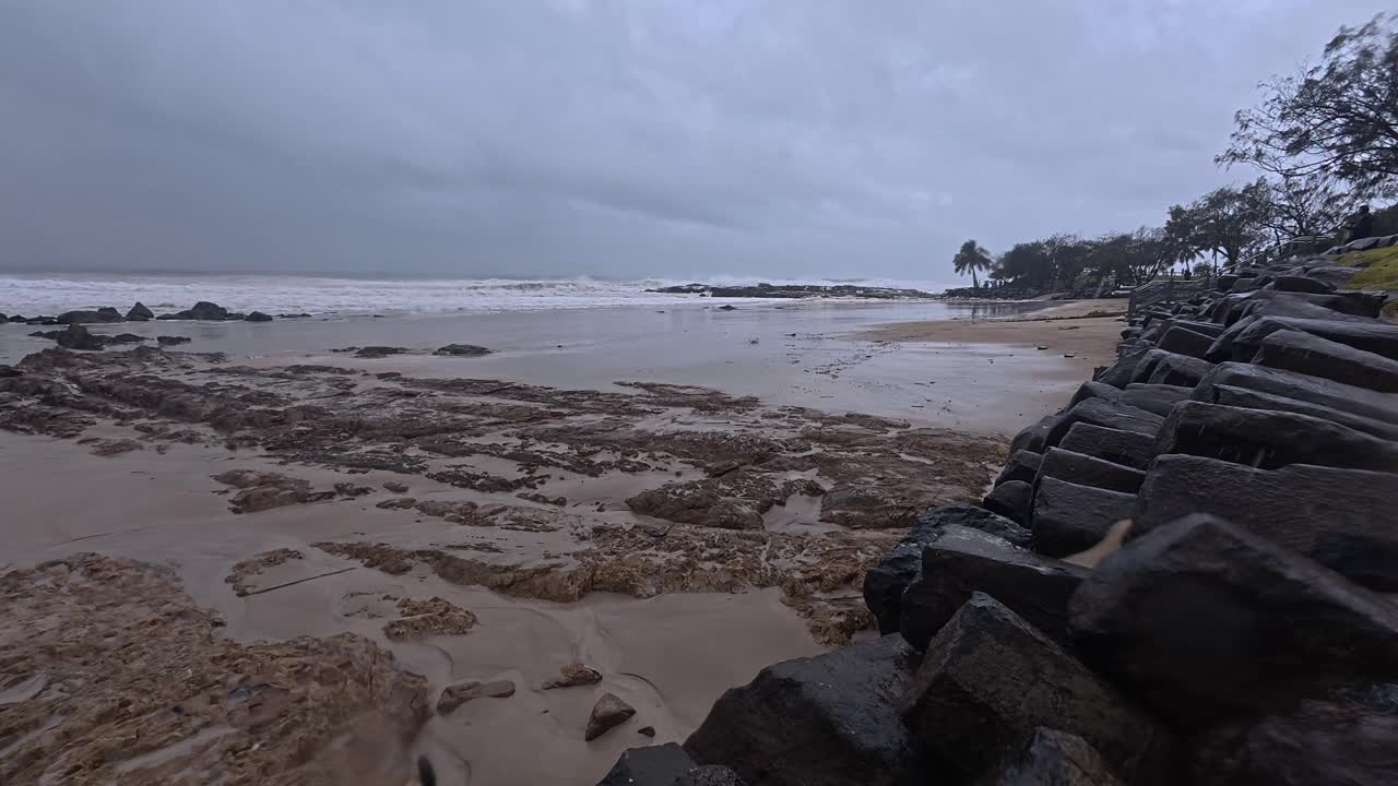 Dark Clouds Over Froggy Beach During Cyclone Alfred In Gold Coast, QLD, Australia. - wide shot