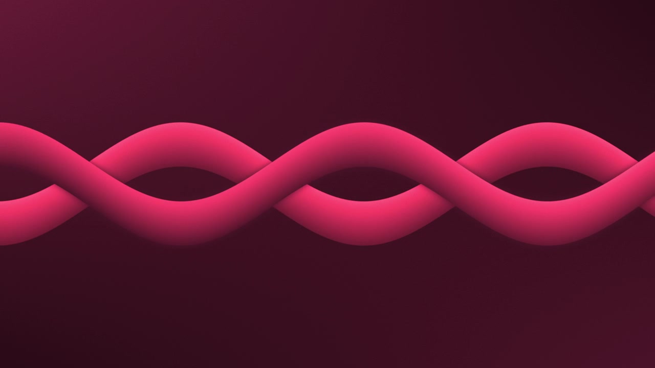 An animation of two light red ribbons weaving across a deep burgundy background, sliding in opposite directions like soft currents and creating a seamless loop of calm flow and hypnotic motion