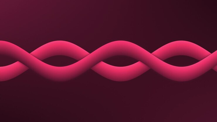 An animation of two light red ribbons weaving across a deep burgundy background, sliding in opposite directions like soft currents and creating a seamless loop of calm flow and hypnotic motion