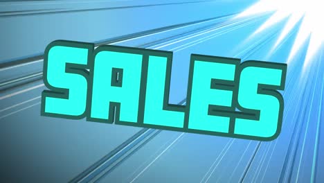 digital animation of blue sales text bouncing against light trails on blue background