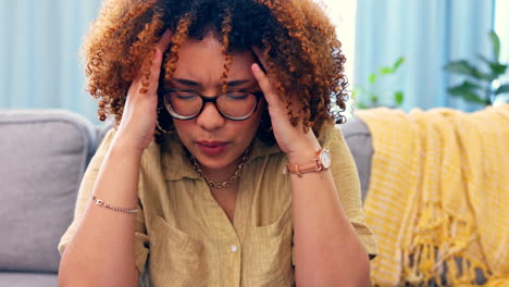 black woman, headache and pain with stress