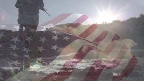 Animation-of-flag-of-usa-over-diverse-soldiers