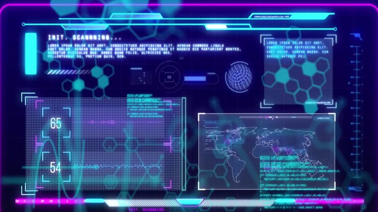 Animation of chemical formula over data processing on black background
